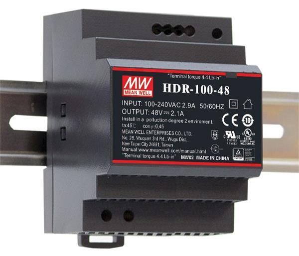 MEANWELL - HDR-100-24 - Priemyselný napájací spínaný zdroj 24V 100W na DIN