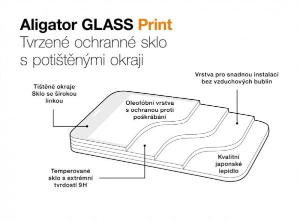 Aligator ochranné tvrdené sklo GLASS PRINT, Xiaomi Redmi Note 12 4G/ 5G, čierna, celoplošné lepenie 