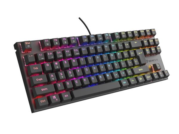 Genesis herná mechanická klávesnica THOR 303/ TKL/ RGB/ Outemu Peach Silent/ Drôtová USB/ US layout/ Čierna 