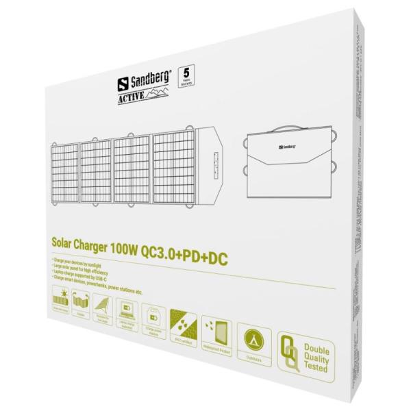 Sandberg solárny panel - nabíjačka, výkon 100W, QC3.0+PD+DC, čierna 