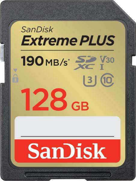 SanDisk Extreme PLUS/ SDXC/ 128GB/ 190MBps/ UHS-I U3/ Class 10
