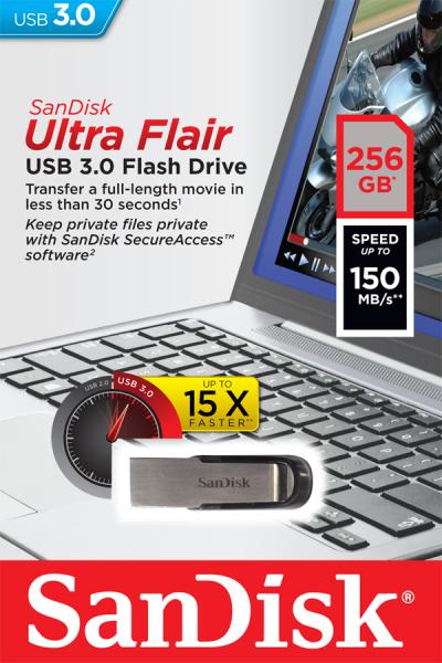 SanDisk Ultra Flair/ 256GB/ USB 3.0/ USB-A/ Čierna 