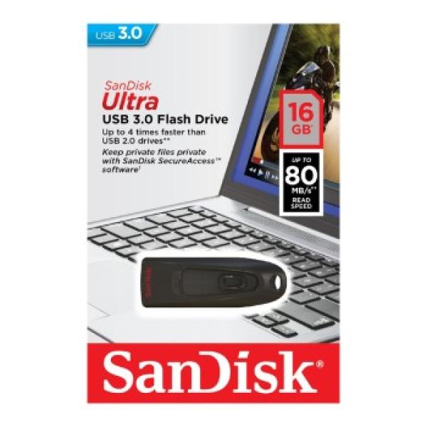 SanDisk Ultra/ 16GB/ 100MBps/ USB 3.0/ USB-A/ Čierna 