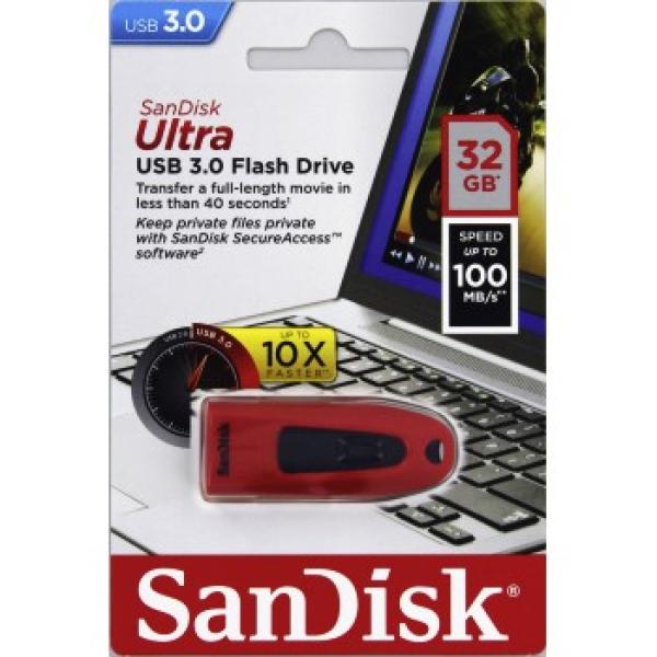 SanDisk Ultra/ 32GB/ USB 3.0/ USB-A/ Červená 