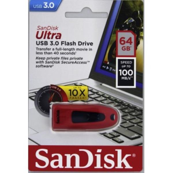 SanDisk Ultra/ 64GB/ USB 3.0/ USB-A/ Červená 