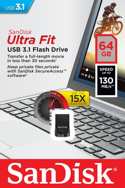 SanDisk Ultra Fit/ 64GB/ USB 3.1/ USB-A/ Čierna 