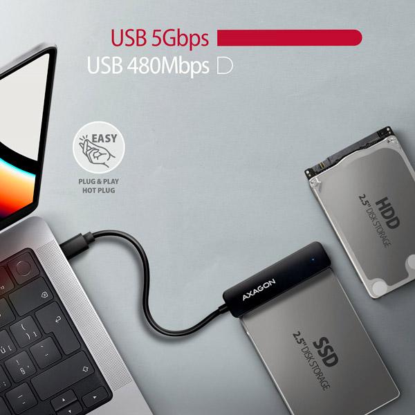 AXAGON ADSA-FP2C, USB-C 5Gbps - SATA 6G 2.5" SSD/ HDD SLIM adaptér 