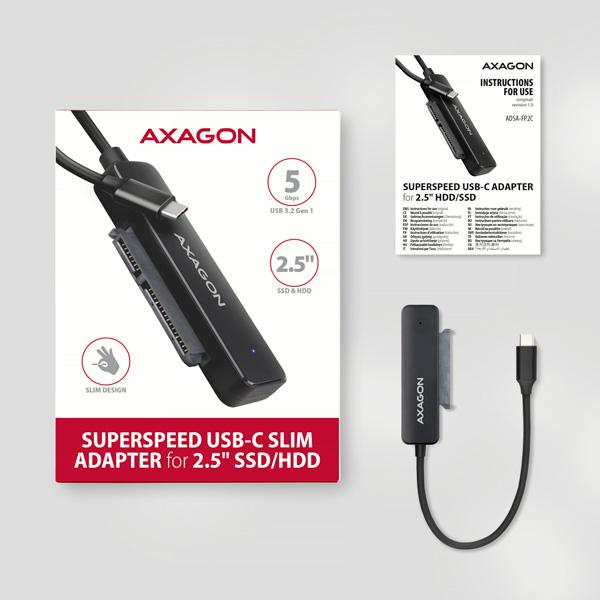 AXAGON ADSA-FP2C, USB-C 5Gbps - SATA 6G 2.5" SSD/ HDD SLIM adaptér 