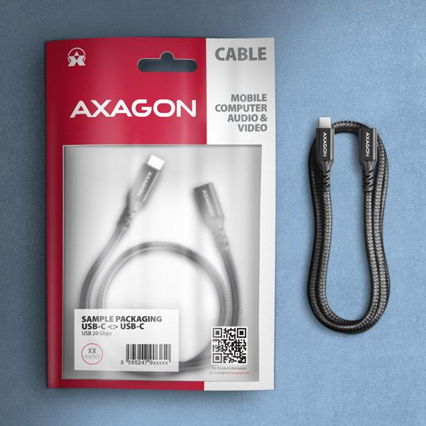 AXAGON BUCM32-CF05AB predlžovací kábel USB-C (M) <-> USB-C (F), 0.5m, USB 20Gbps, PD 240W ALU oplet 