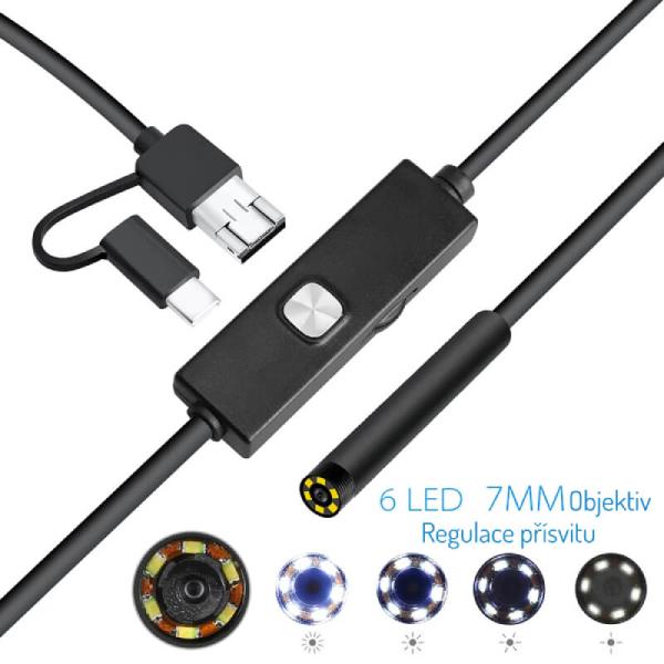W-Star USB endoskopická kamera tvrdý kábel 5m a zrkadlom aj pre mobil