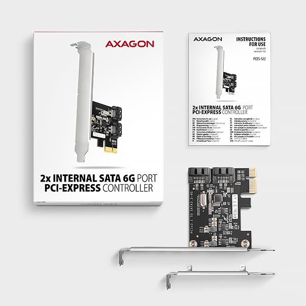 AXAGON PCES-SJ2, PCIe radič - 2x interný SATA 6G port, JMB582, SP & LP 