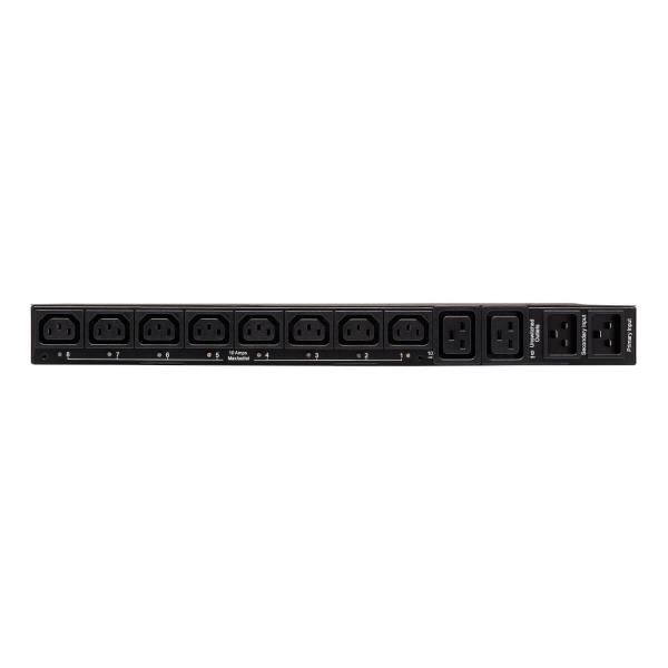 Tripplite PDU spínaná, ATS, 3.8kW, 200-240V, 1-fáz, Napájení 2x C20, Výstup 8x C13 + 2x C19, 1U 