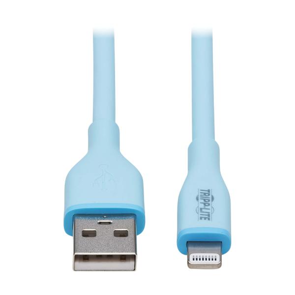 Tripplite Kabel USB-A/ Lightning Synch/ Nabíjení, MFi, Samec/ Samec, Safe-IT Antibakt, flex, sv.modrá, 0.91m