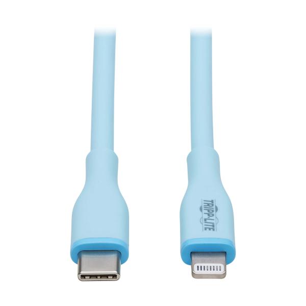 Tripplite Kábel USB-C/ Lightning Synch/ Nabíjanie, MFi, Samec/ Samec, Safe-IT Antibakt, flex, sv.modrá, 1.83m