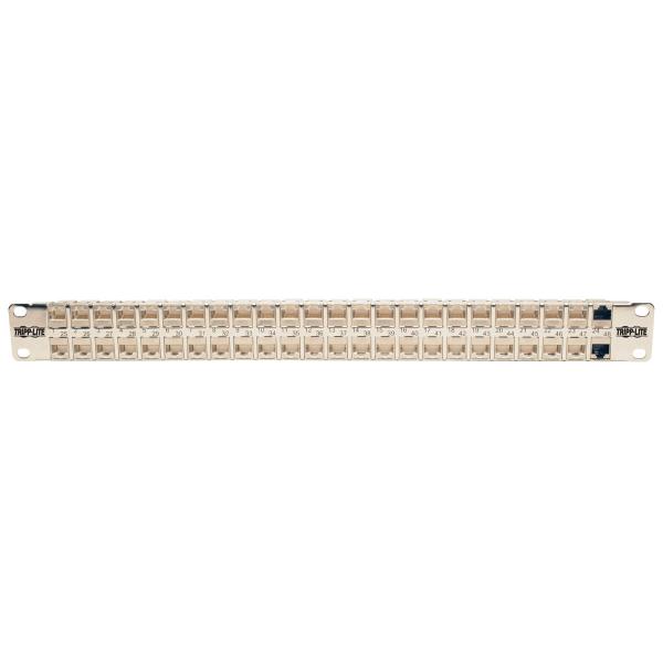 Tripplite Patch panel průchozí STP stíněný pro montáž do racku 1U, 48x Cat6a, RJ45 Ethernet 