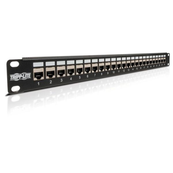 Tripplite Patch panel průchozí STP stíněný pro montáž do racku 1U, 24x Cat6/ Cat5, RJ45 Ethernet