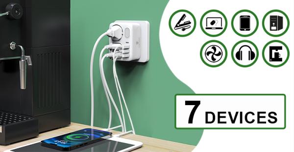 Sieťový adaptér Viking AC34, rozbočovač, 7 výstupov 