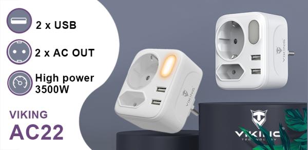 Sieťový adaptér Viking AC22, rozbočovač, 4 výstupy 