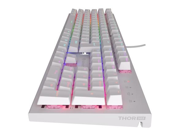Genesis herná mechanická klávesnica THOR 303/ RGB/ Outemu Peach Silent/ Drôtová USB/ US layout/ Biela 