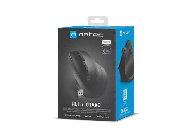 Natec CRAKE 2/ Kancelárska/ Optická/ Pre pravákov/ 2 400 DPI/ USB+BT/ Čierna 