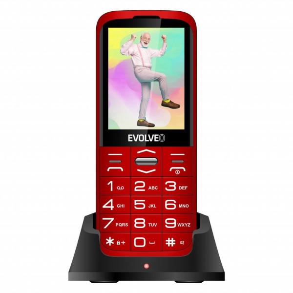 EVOLVEO EasyPhone XO, mobilný telefón pre seniorov s nabíjacím stojanom (červená farba)