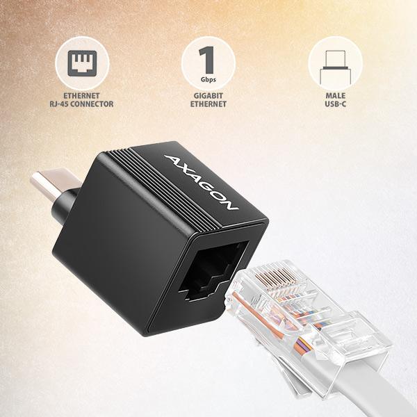 AXAGON ADE-MINIC USB-C 3.2 Gen 1 - Gigabit Ethernet MINI sieťová karta, Realtek 8153, auto inštal 