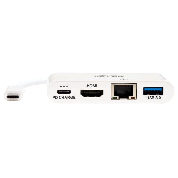 Tripplite Mini dokovacia stanica USB-C/ HDMI, USB-A, GbE, 60W nabíjanie, HDCP, biela 