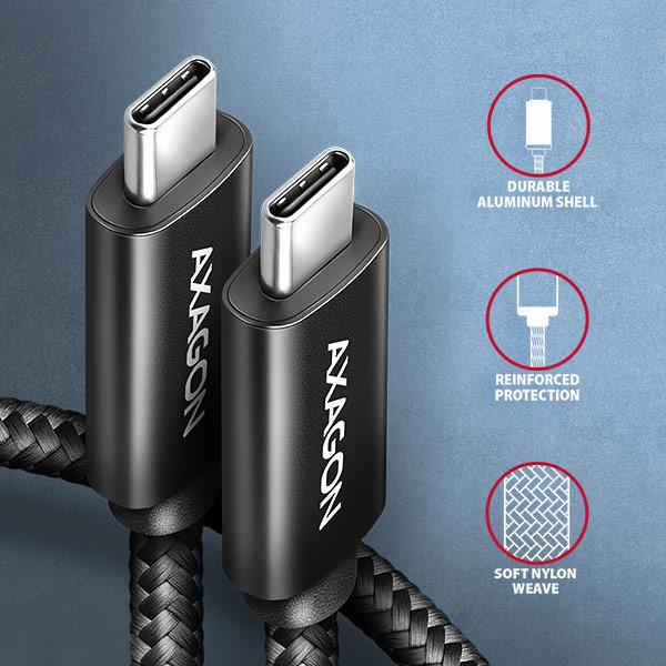 AXAGON BUCM4X-CM10AB NewGEN+ kábel USB-C <-> USB-C, 1m, USB4 Gen 3×2, PD 240W 5A, 8K HD, ALU, oplet 