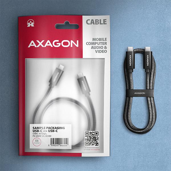 AXAGON BUCM4X-CM10AB NewGEN+ kábel USB-C <-> USB-C, 1m, USB4 Gen 3×2, PD 240W 5A, 8K HD, ALU, oplet 