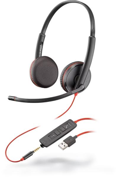 Poly Blackwire C3225/ Stereo/ USB/ Drôt/ Čierna-červená