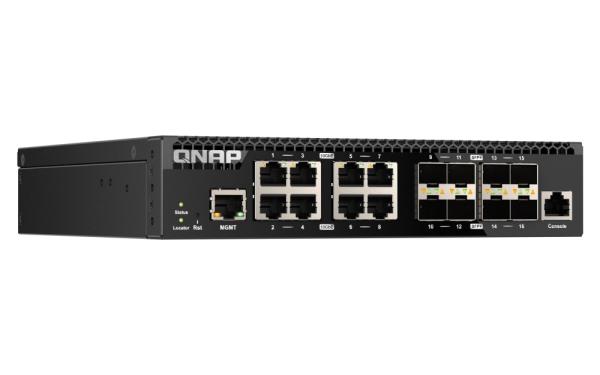 QNAP riadený switch QSW-M3212R-8S4T (4x 10GbE porty + 8x 10G SFP+ porty, polovičná šírka) 