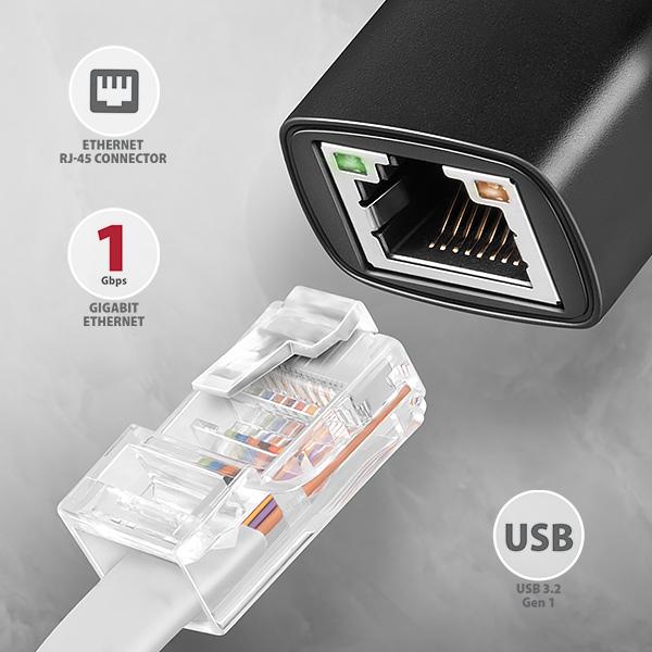 AXAGON ADE-AR, USB-A 3.2 Gen 1 - Gigabit Ethernet sieťová karta, Realtek 8153, auto inštal 