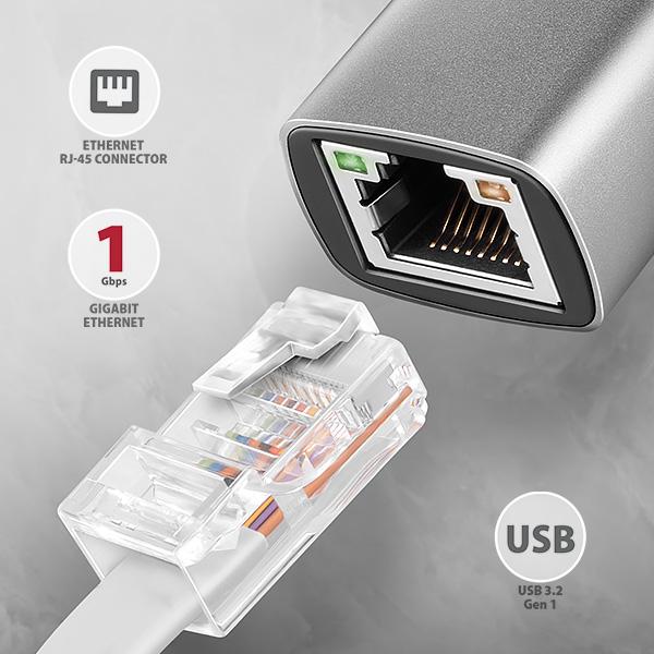 AXAGON ADE-TXCA, USB-C + USB-A 3.2 Gen 1 - Gigabit Ethernet sieťová karta, Asix AX88179, auto inštal 