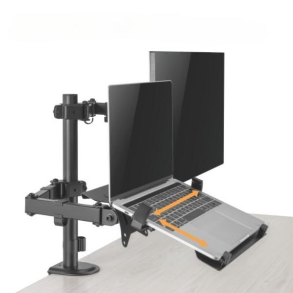 Držiak monitora Brateck LDT66-C024ML jedno kĺbové rameno + jeden držiak laptopu vedľa seba na tyčovej 