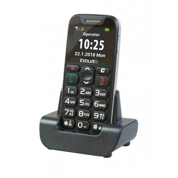 EVOLVEO EasyPhone, mobilní telefon pro seniory s nabíjecím stojánkem (černá barva) 