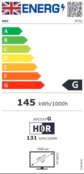 75" LED NEC M751, 3840x2160, IPS, 24/ 7, 500cd 