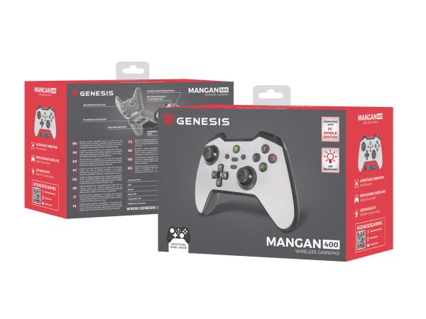 Bezdrátový gamepad Genesis MANGAN 400 pro PC/ Switch/ Mobil, bílý 