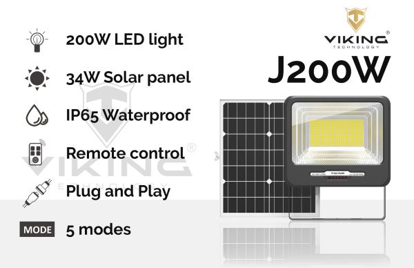 LED světlo Viking J200W se solárním panelem 