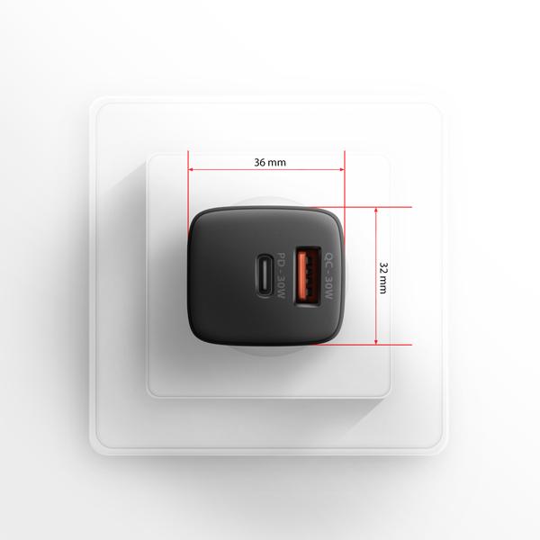 AXAGON ACU-PQ30 Síl nabíjačka do siete 30W, 2x port (USB-A + USB-C), PD3.0/ PPS/ QC4+/ SFC/ AFC/ Apple 