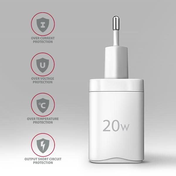 AXAGON ACU-PQ20W nabíjačka do siete 20W, 2x port (USB-A + USB-C), PD3.0/ PPS/ QC4+/ AFC/ Apple, biela 