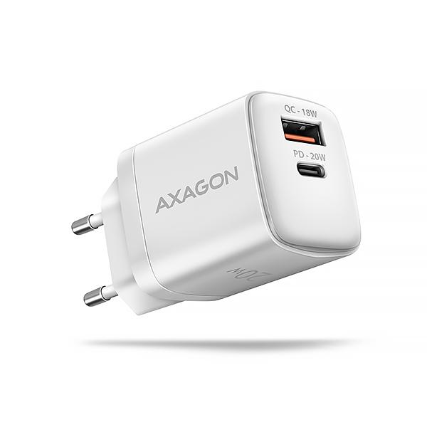 AXAGON ACU-PQ20W nabíječka do sítě 20W, 2x port (USB-A + USB-C), PD3.0/ PPS/ QC4+/ AFC/ Apple, bílá