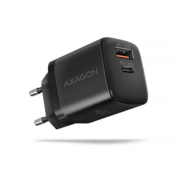 AXAGON ACU-PQ20 nabíječka do sítě 20W, 2x port (USB-A + USB-C), PD3.0/ PPS/ QC4+/ AFC/ Apple, černá