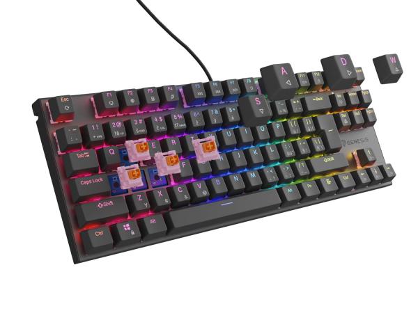 Genesis tichá herní klávesnice THOR 303/ TKL/ RGB/ Outemu Peach/ Drátová USB/ CZ-SK layout/ Černá 