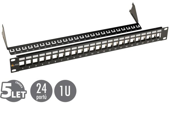 19" modulárny neosadený patch panel Solarix 24 portov čierny 1U SX24M-0-STP-BK-UNI