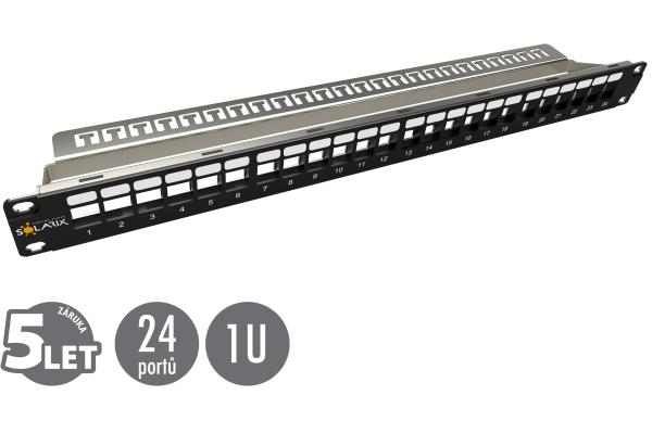 19" modulárny neosadený patch panel Solarix 24 portov 1U SX24M-0-STP-BK-UNI-N