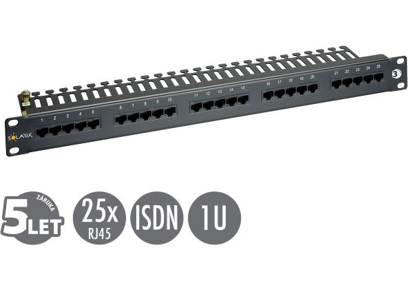 19" ISDN panel Solarix 25 x RJ45 čierny 1U SX25-ISDN-BK