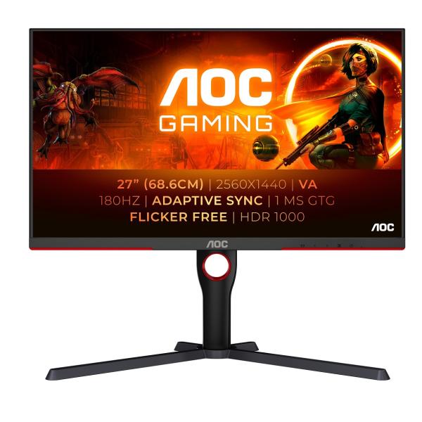 AOC/ Q27G3XMN-BK/ 27"/ VA/ QHD/ 180Hz/ 1ms/ Blck-Red/ 3R
