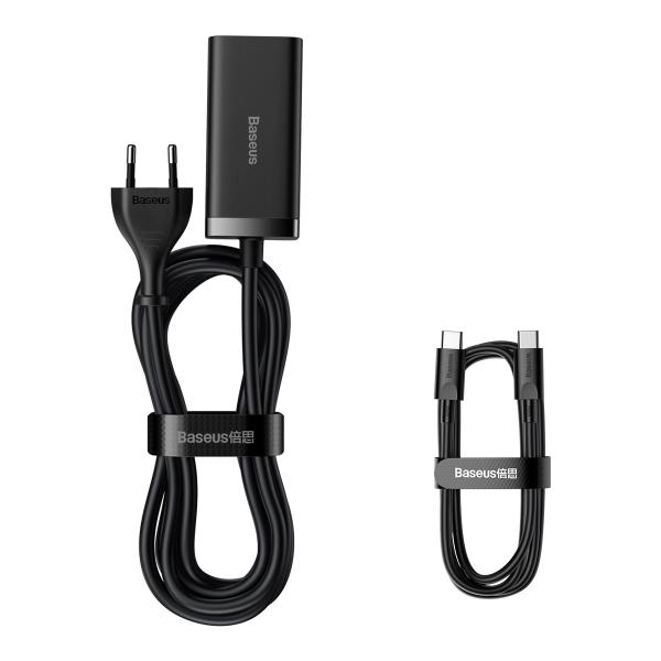 Baseus Rýchlonabíjačka do siete GaN3, 2x USB-A, 2x USB-C 100W čierna 