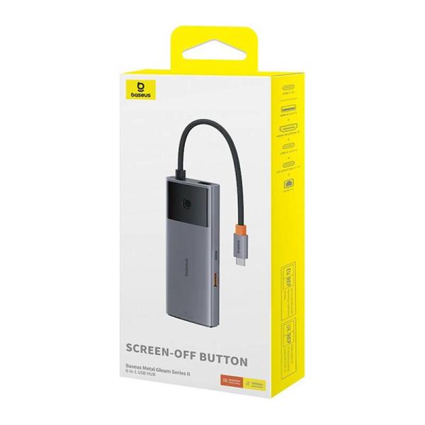 Baseus hub Series 2 USB 6v1 (USB-C/ HDMI4K60Hz/ USB-C(10Gbps)/ USB-A(10Gbps)/ RJ45/ USB-C(PD) sivý 