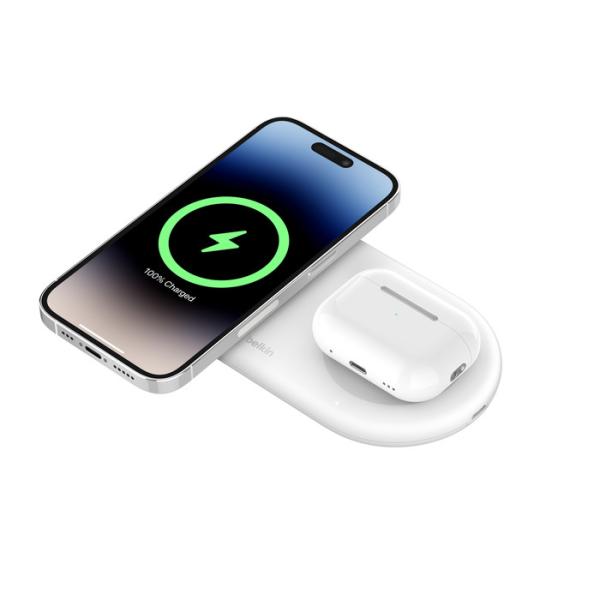 Belkin 2v1 Qi2 15W Magnetic Charging Pad, white 